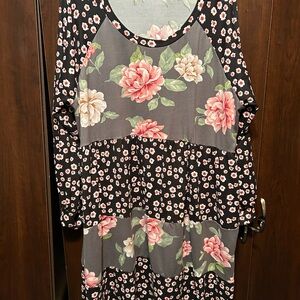 Floral Black and Pink Midi Dress